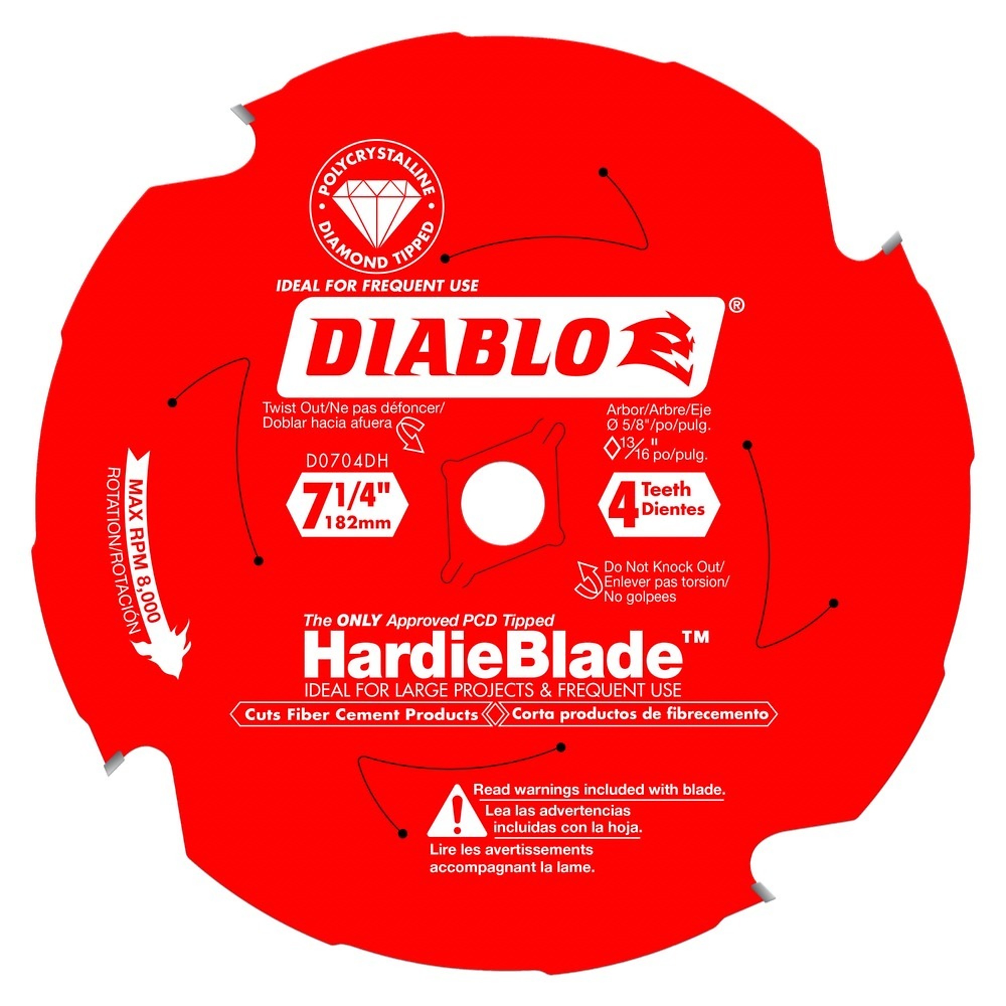 Diablo, 7 1/4 x 4 Fiber Cement Blade, Blade Diameter 7 1/4 in, Teeth Per Inch 4 TPI, Included (qty.) 1, Model# D0704DH